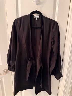 Ganni Black Draped Open-Front Top